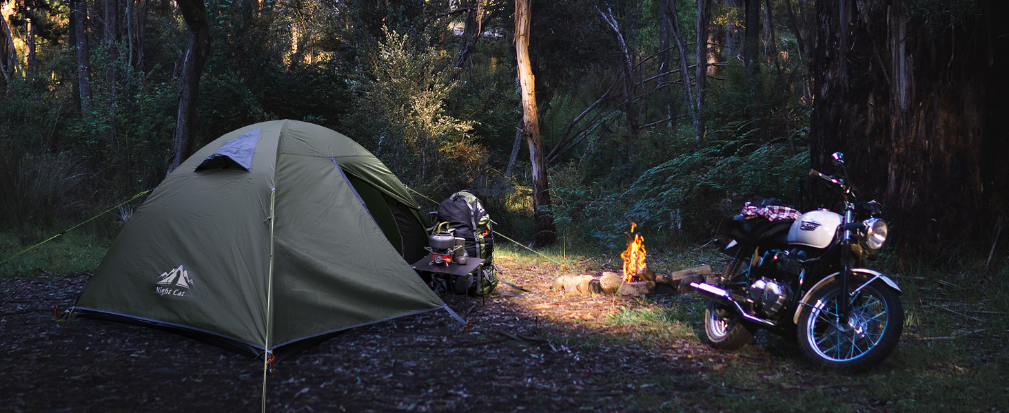 Намет Night Cat Camping для 2 осіб: Водонепроникний, легкий, 3-сезонний, з тамбуром, компактний для трекінгу, фестивалів, зелений
