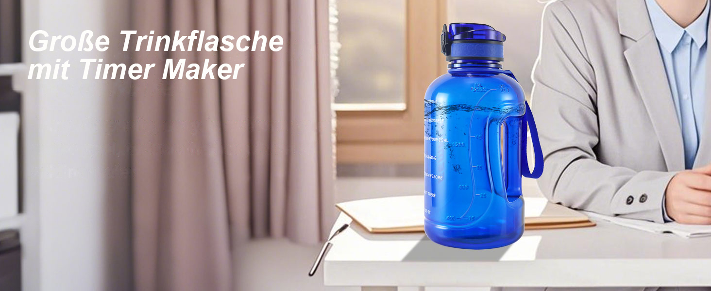 Фляга спортивна GEMFUL 2L з мітками часу - BPA-free, без витоку, з ручкою для фітнесу, офісу та відпочинку (Сіра)