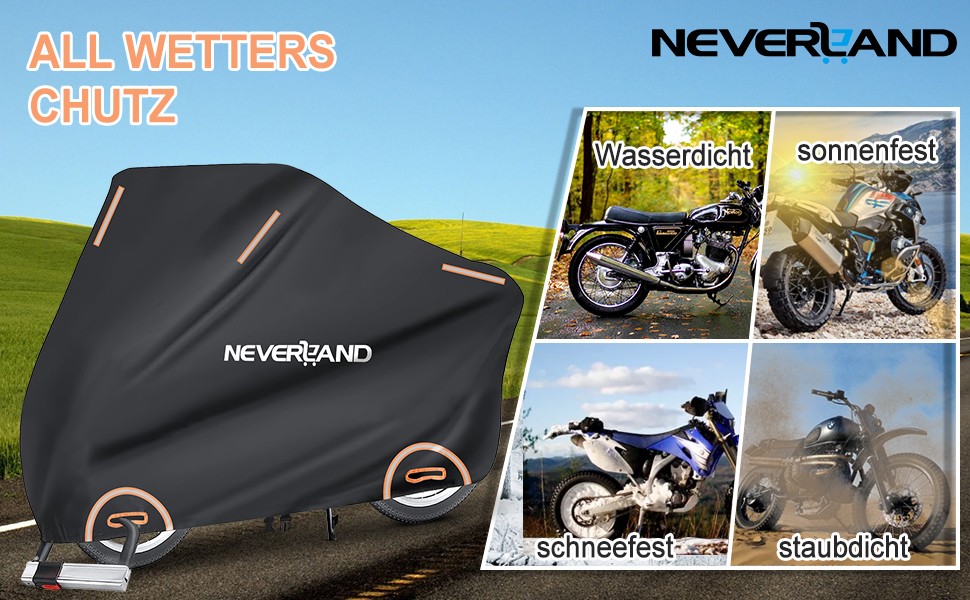 Накладна для мотоцикла NEVERLAND - захисний чохол-гараж для мотоцикла, водовідштовхувальний, сонцезахисний, 210D Oxford, 2000PA, 220x95x110 см, чорний
