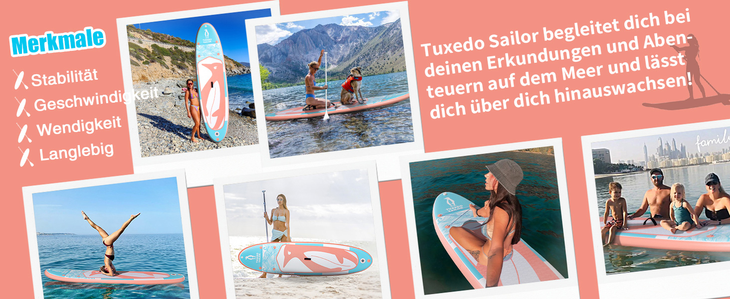 Надувне SUP-борд Tuxedo Sailor з аксесуарами, для дорослих та підлітків, блакитний та жовтий (блакитний та рожевий)