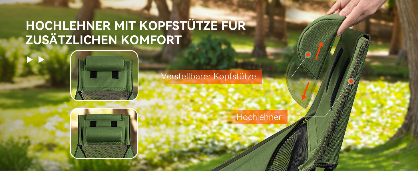 Складний туристичний стільчик Hochlehner з підголівником, 150 кг, чорний