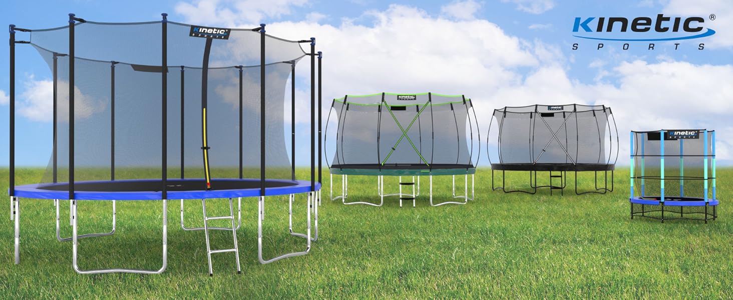 Батут KINETIC SPORTS Salto Plus Outdoor для дітей: Ø 183/244/305/366/400/430/490 см - Комплект з сіткою, захисним бордюром та сходами, до 160 кг