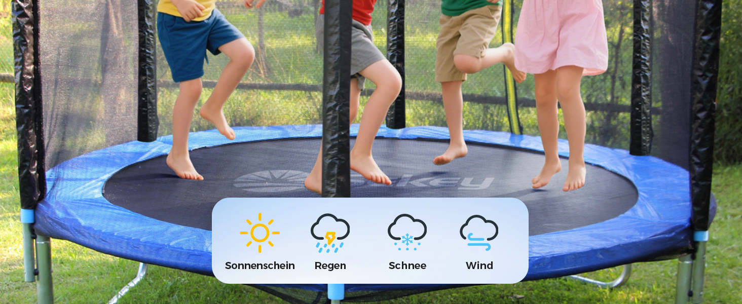 Трамплін Sekey Outdoor 244/305/366 см - сертифікований TÜV Rheinland GS, дитячий, для саду з безпечною драбиною, посиленим захисним сіткою та захисним бордюром (Блакитний, 366 см/12 футів)