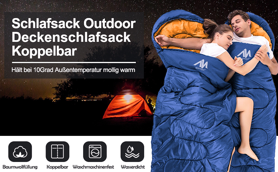 Спальний мішок Outdoor Deckenschlafsack Koppelbar, 5-15°C, 220x80 см для дорослих. Підходить для кемпінгу, трекінгу, риболовлі, подорожей. Водонепроникний, 3-сезонний, з можливістю з'єднання. Ліва блискавка.