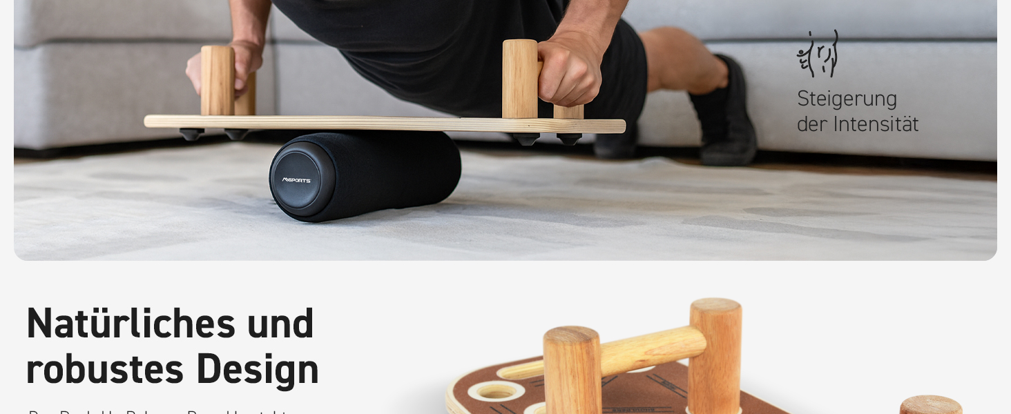 MSPORTS Push-Up Board Holz Premium: Дошка для віджимань з роликом – багатофункціональна дошка для тренування кора, балансу та сили – 15 положень, масивні ручки, антиковзаюча, обладнання для фітнесу для дому