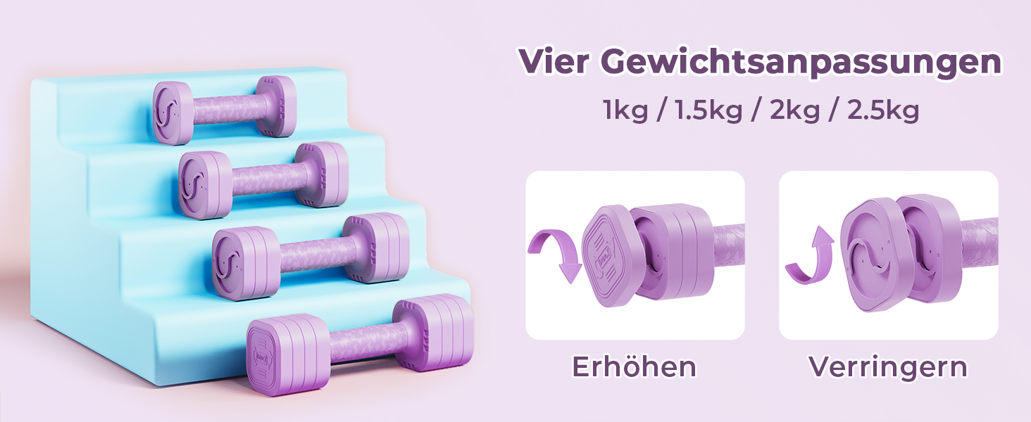 Набір гантелей Dripex регульовані 5 кг x2 або 2.5 кг x2, 6 швидкознімних дисків 0.5 кг/0.25 кг (фіолетовий, 2.5 кг x2)