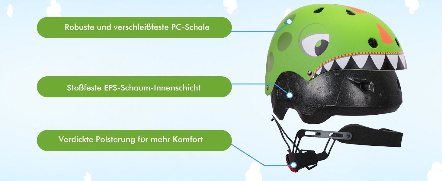 Дитячий шолом Kinderhelm для велосипеда, скейтборда, самоката, 50-54 см, регульований, CE-сертифікація (зелений)