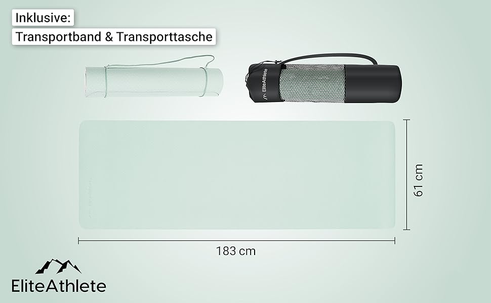 Килимок для йоги EliteAthlete - Спортивний килимок - Килимок для фітнесу - гімнастичний килимок з м'якою підкладкою та нековзним покриттям для фітнесу, для пілатесу - килимок для йоги - 183 см x 61 см x 0,6 см - Тренувальний килимок з транспортним ременем сумка Mint Meadow - солодка вата