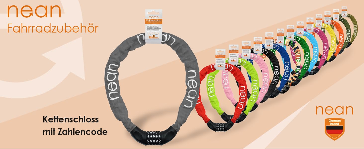 Велосипедне замкове обладнання Nean: надійний замок з кодом, сталевий ланцюг 6 мм x 900 мм (сірий)