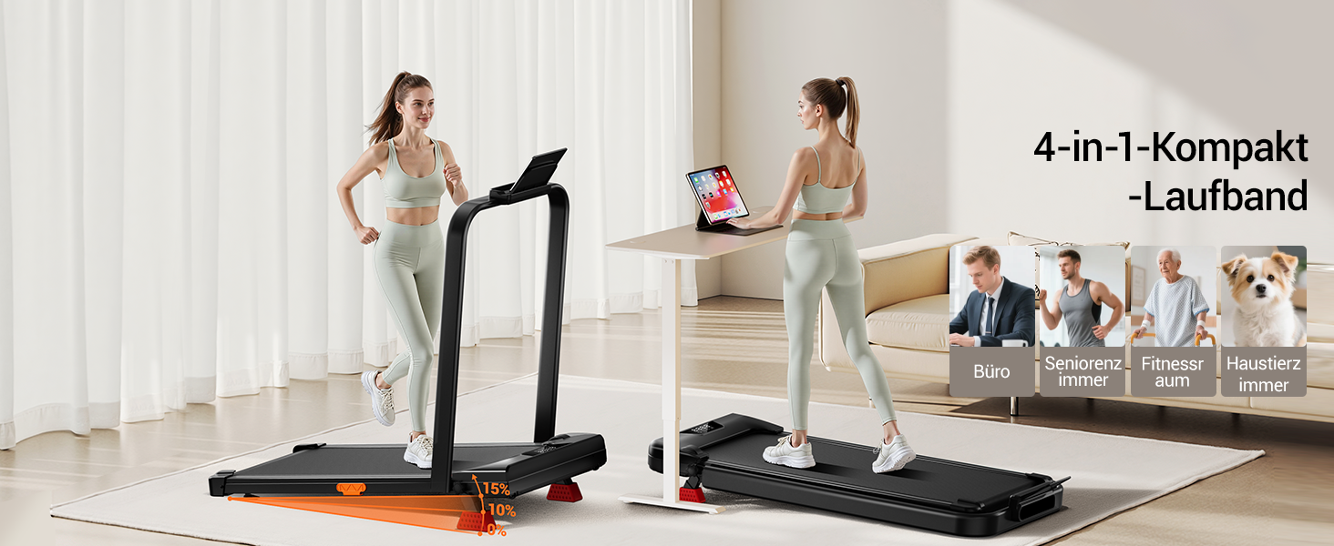 Бігова доріжка Lontek для дому, складана з нахилом 15%, Walking Pad до 136 кг, з пультом - чорна