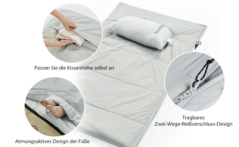 Сплячий мішок Naturehike - легкий, для походів та кемпінгу, комфорт +7°C, Z-подушка (сірий)