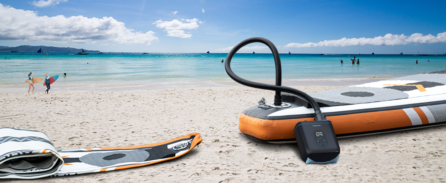 Електричний насос для SUP, каяк, човен: TOPUMP 20PSI TPS260, акумулятор, авто-вимкнення, накачування/здування, Type-C, блакитний
