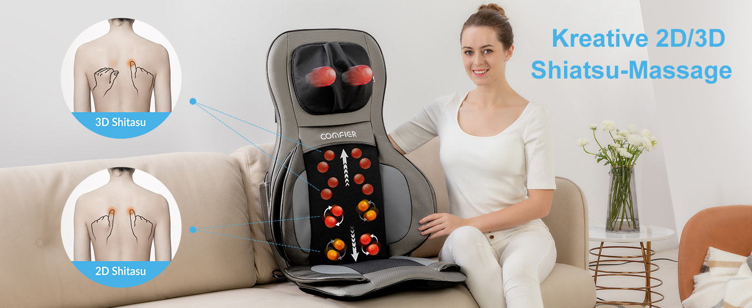 Масажний крісло-накидка Comfier Shiatsu з підігрівом та функцією компресії - 2D/3D-масаж, повна спинка, для жінок та чоловіків