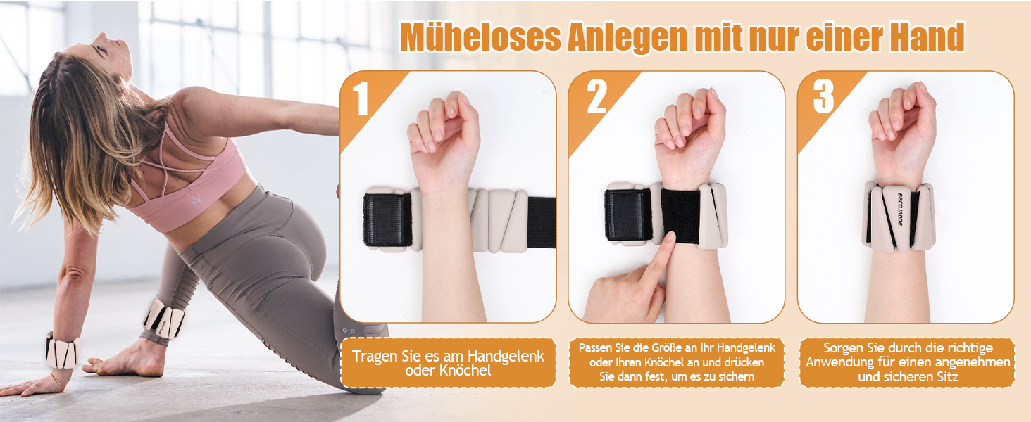 Набір обтяжувачів для ніг та рук BECOJADDE (0.45kg/0.9kg) - 2 шт. Регульовані манжети для занять фітнесом, йогою, пілатесом, ходьбою, бігом. Підходять для жінок та чоловіків. Колір: бежевий. Вага пари: 1.8 кг