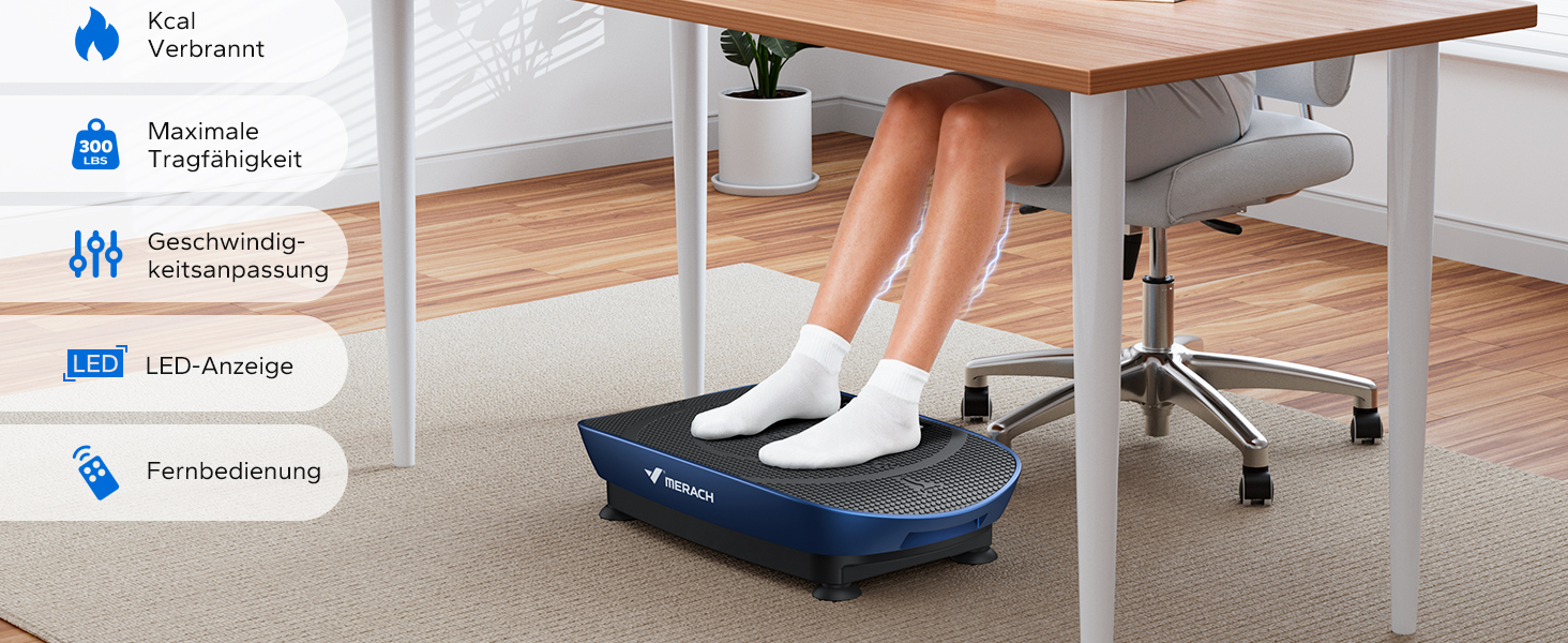 Вібраційна платформа MERACH для формування тіла та розслаблення, тиха та компактна, з LED-дисплеєм, зручним силіконовим покриттям та пультом дистанційного керування (блакитна)