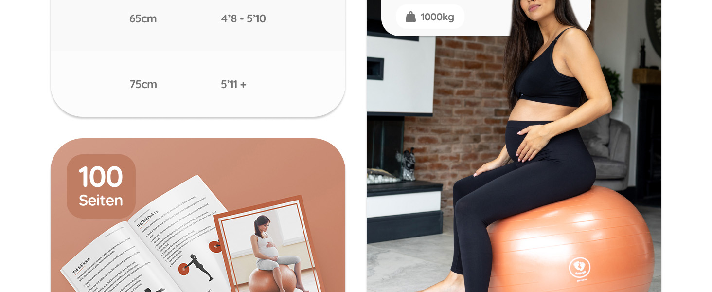 М'яч для пологів BABYGO 75 см: фітбол для вагітних, йога, підготовка до родин, фізіотерапія та відновлення. В комплекті: книга з планом вагітності та післяпологового періоду. Екологічний, антивибуховий, теракотовий колір.