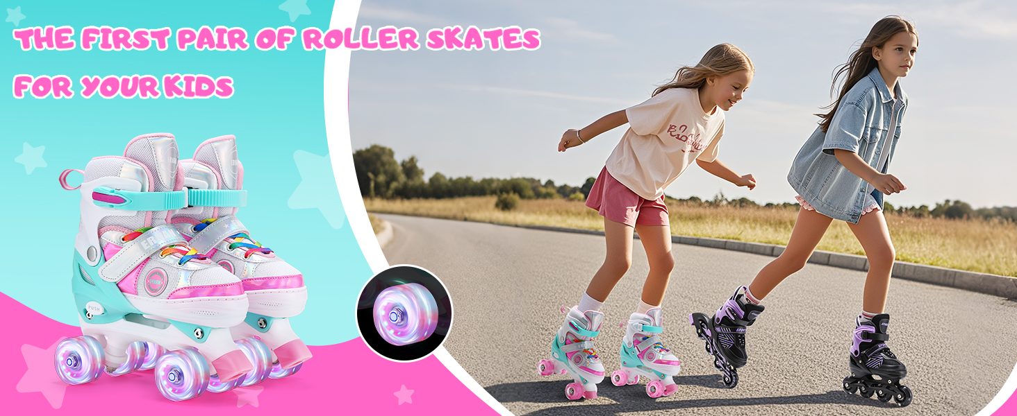 Ролики для дітей, ролики для дівчаток, регульовані ролики з підсвічуванням, для віку 3-8/6-12 років, розмір EU28-32