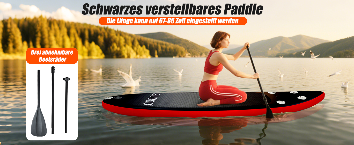 Надувний SUP борд для 2+1 людини/сім'ї Stand Up Paddling Board SUP06RK Black Red - до 150 кг, з веслом та плавниками
