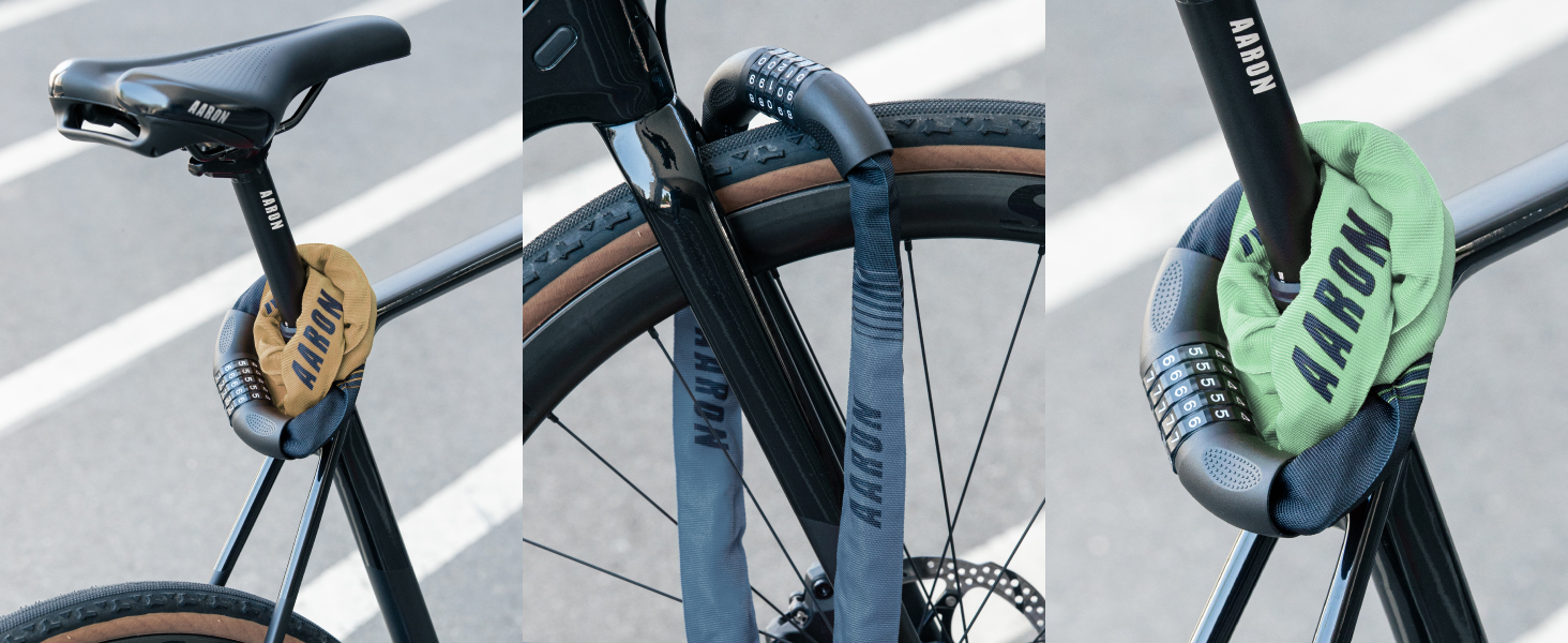 Замок для велосипеда AARON Lock One: стале ланцюгове замкнення з 5-значним кодом, висока безпека, для електровелосипеда, гірського, трекінгового, туристичного та шосе́йного велосипеда, чорний