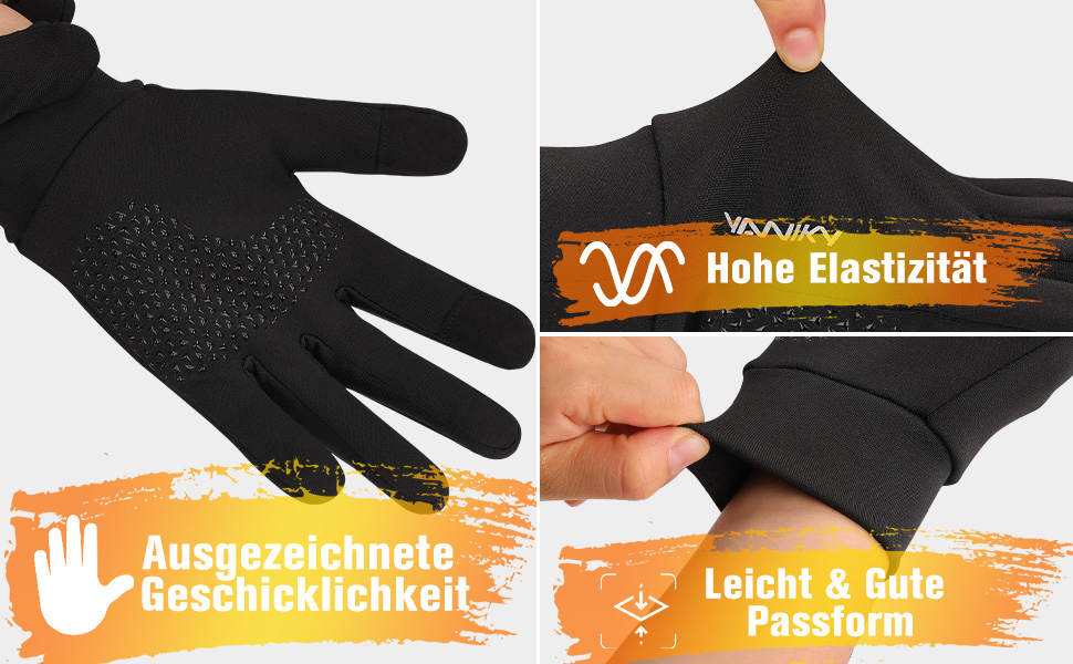 Рукавички для їзди на велосипеді, бігу та хайкінгу: теплі, непромокаючі, з антиковзаючою поверхнею та підтримкою сенсорного екрану (чорний, L)