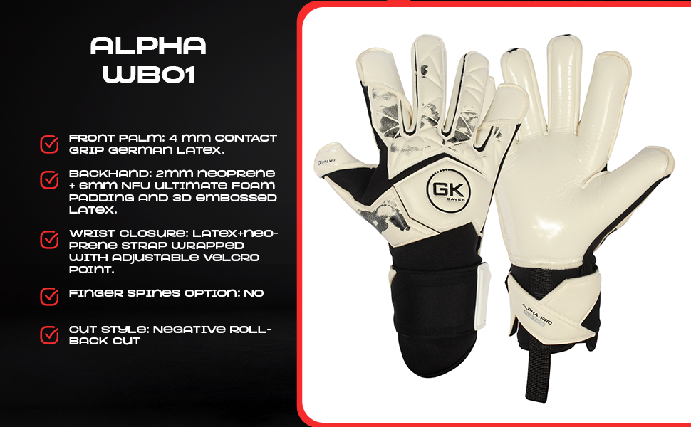 Воротарські рукавички GK Saver Alpha, розмір 6-11, антиковзні