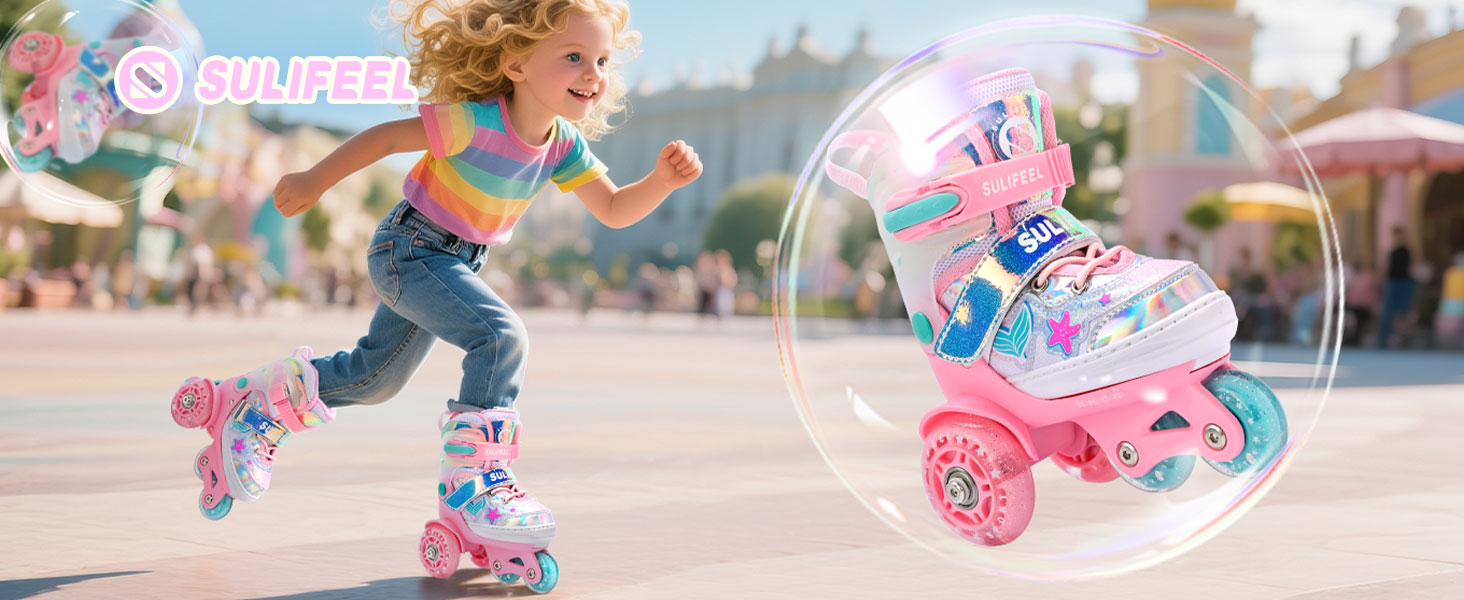 Роликові ковзани SULIFEEL для дівчаток та дітей з підсвічуванням, регульовані, 4 розміри, для малюків та початківців (Червоний, M (32-36))