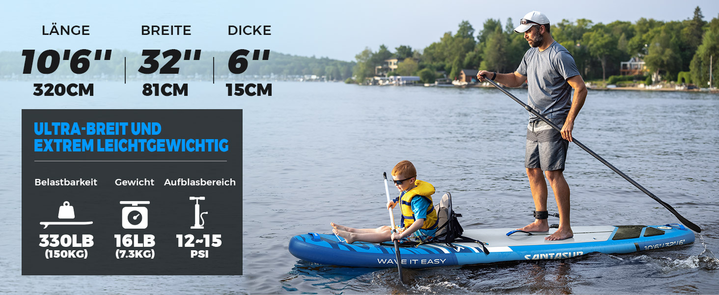 Надувний  SUP-борд Santasup Sport-Blue: Комплектація для дорослих (весло, насос, рюкзак, лінька, сумка)