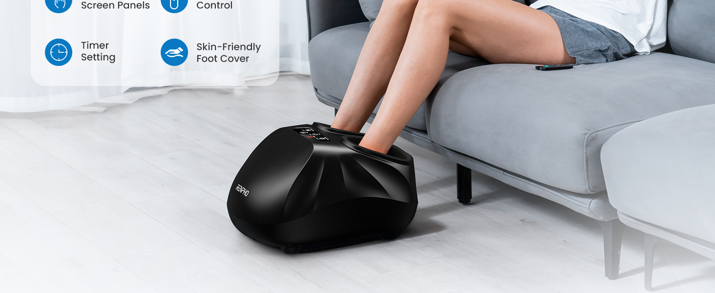 Масажер для ніг RENPHO з підсвічуванням, Shiatsu, нагрів, пульт, для чоловічих ніг до 48 розміру ЄС, чорний 069R