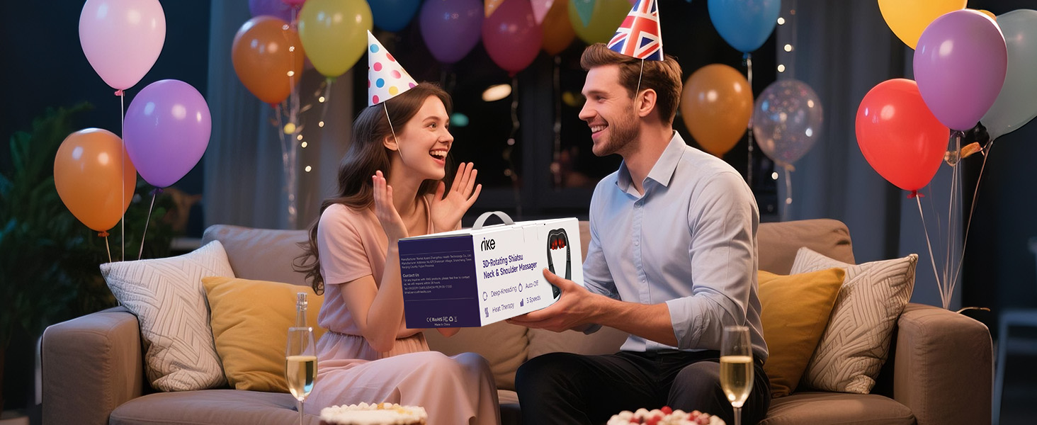 Масажер для шиї RIKE Shiatsu з підігрівом - 3D масажер для шиї, плечей та спини, з адаптерами для мережі та авто, глибока масажна дія, подарунок на Різдво