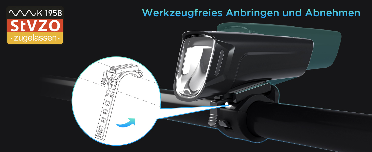Набір велосипедних LED ліхтарів evermotor: передній і задній, StVZO, USB-C зарядка, довгий час роботи, для дітей і дорослих, аксесуари для велосипеда, 9 годин автономної роботи