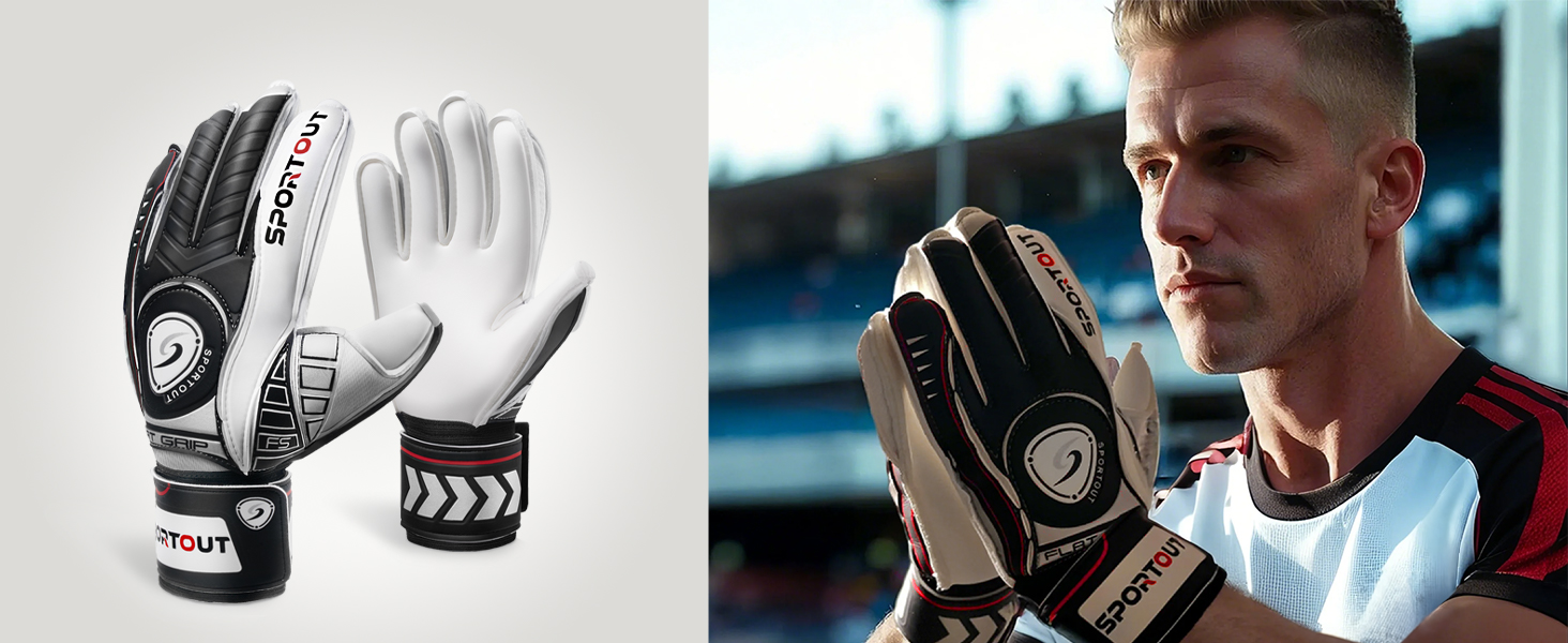 Воротарські рукавички Sportout з Fingersave, 4 мм латекс, для дітей, підлітків та дорослих, чорний, розмір 9