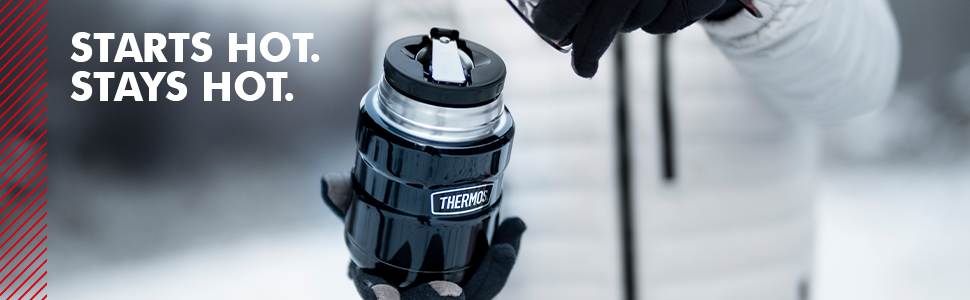 Термос STAINLESS KING 0,47л з нержавіючої сталі, чорний матовий, з ложкою, BPA-free