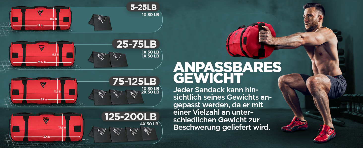Ваг. мішок RDX фітнес-сил. трен., ненап. сил. мішок з 8 ручками, зваж. мішок з піском, мішок з піском 2-90 кг, ідеально підх. для функц. трен. Біг Рюкзак Стронгмен Підйом. трен. хакі ВІД 5 ДО 25 ФУНТІВ (75 симв.)