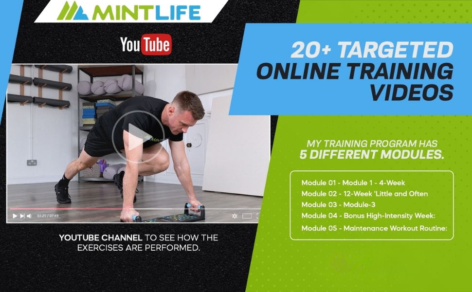 Дошка для віджимань Mintlife Power Press - портативна для дому та подорожей, з 30-тижневою програмою тренувань