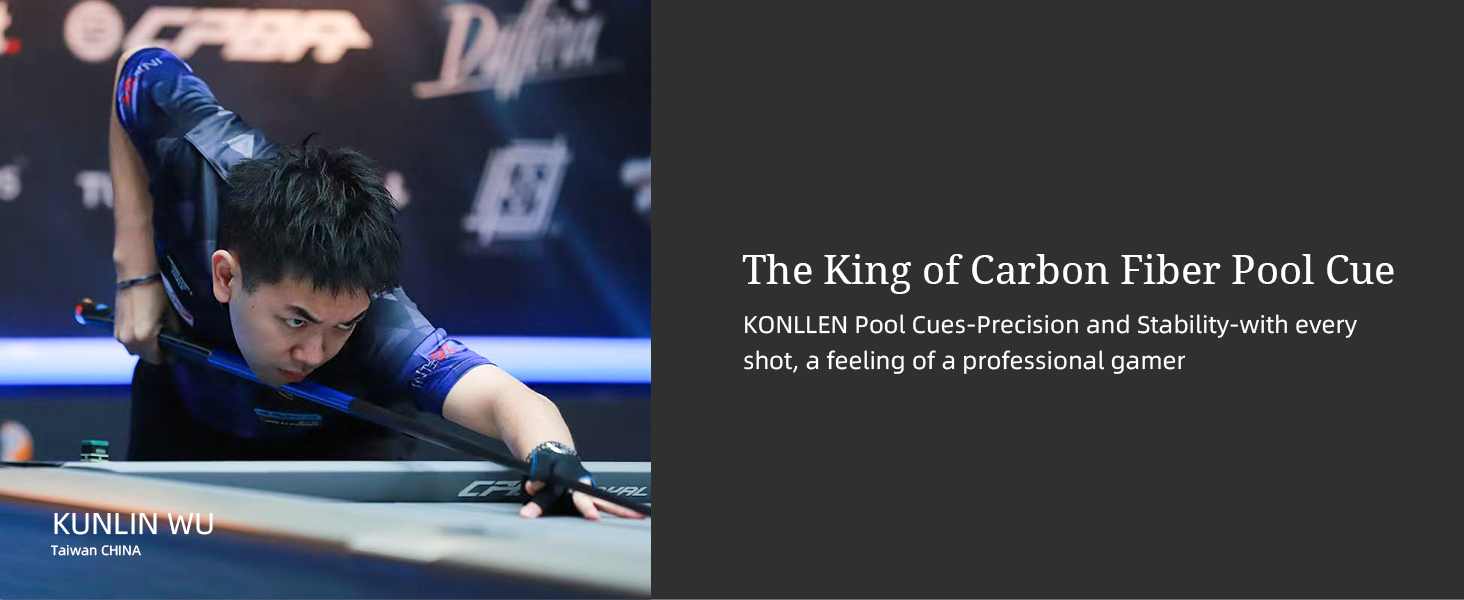 KONLLEN Billardqueue з карбону, 58 дюймів: професійний бик для дорослих, повна карбонова технологія, низький опір, наконечник 12.5 мм (Pro Taper, ультрагладкий) (AK75-13F)