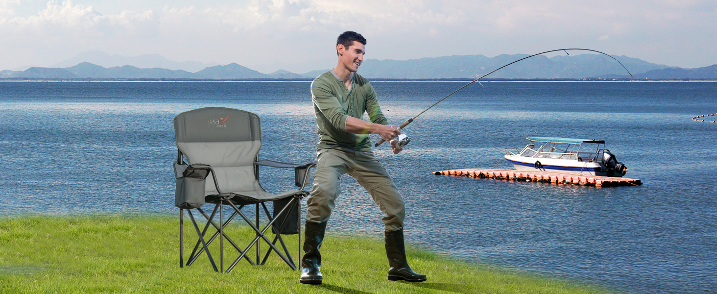 Крісло для кемпінгу складне RELAX FIELD 200 кг з підстаканником та сумкою-холодильником, для риболовлі та відпочинку на природі (Сірий, 2 шт.)