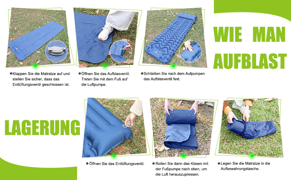 Каремат туристичний самонадувний Cunbayi з інтегрованими подушками та насосом. Підходить для кемпінгу, походів, пляжу та подорожей. Синій колір.