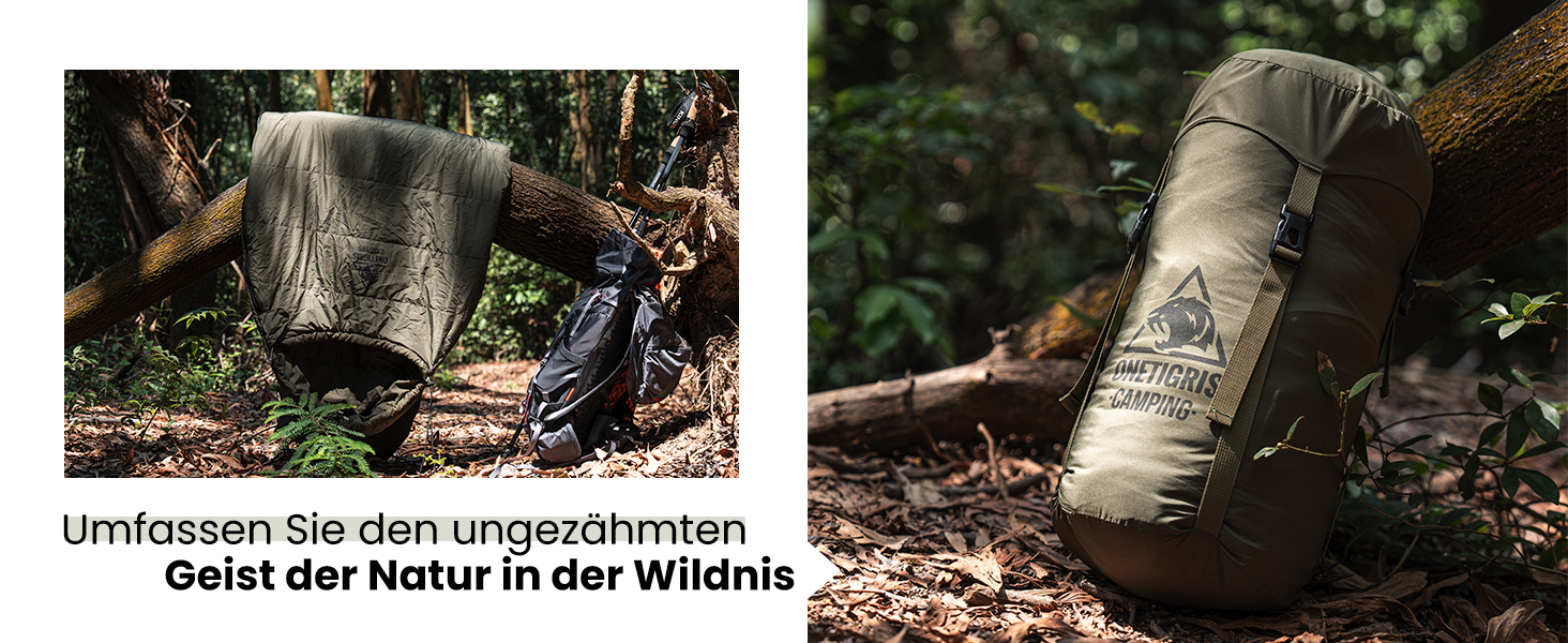 Спальний мішок OneTigris 3 сезони, 8-15°C, компактний, ultralight, для кемпінгу, подорожей, походів (зелений)