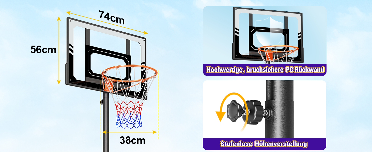 Баскетбольний кошик для вулиці дитячий, 107-213 см, зі стійкою та колесами, регульована висота, ударостійка PC-стінка, сірий. Подарунок для дітей
