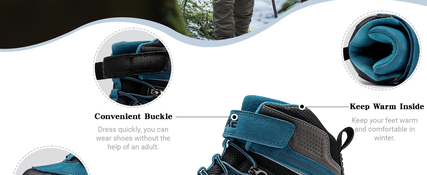 Зимові черевики VITIKE для дітей (хлопчики та дівчатка), тепле хутро, черевики для снігу та трекінгу, розмір 38 EU, колір Павлиній синій