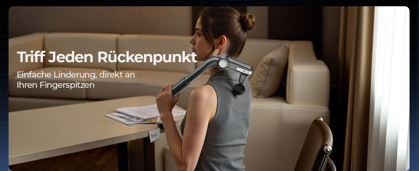 Масажер для тіла KingPavonini з висувним руків'ям та відкидним голівкою: масажна пістолета для спини з 3 кутами налаштування та 4 насадками, подарунок для чоловіків та жінок (сірий)