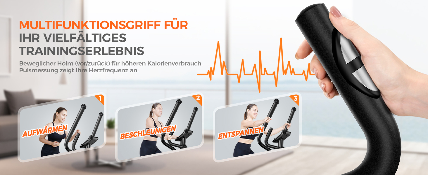 Еліптичний тренажер Pooboo 07-Basic Black з магнітною системою, LCD-монітором та кроком 15,5 дюймів. Витримує вагу до 158 кг, 16 рівнів навантаження.