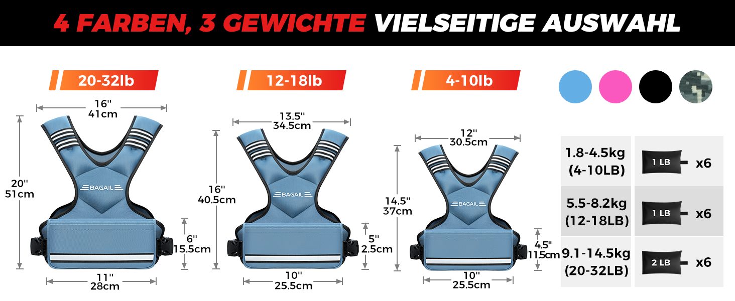Вага для тренувань BAGAIL: регульована жилетка з відстібними вагами, 1.8-4.5 кг, чорна
