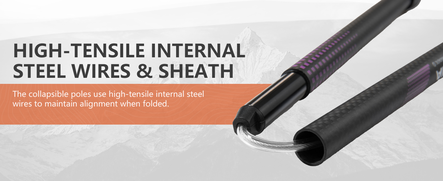 Телескопічні палиці для скандинавської ходьби та гірських походів BISINNA, карбонові, з корковими ручками, ультралегкі, фіолетові, 100-115 см