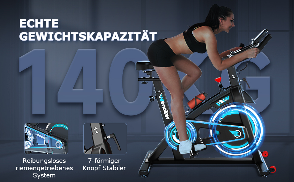 Велотренажер WENOKER з додатком, тихий, комфортний з LCD-дисплеєм, тримачем для планшета, до 140 кг, блакитний