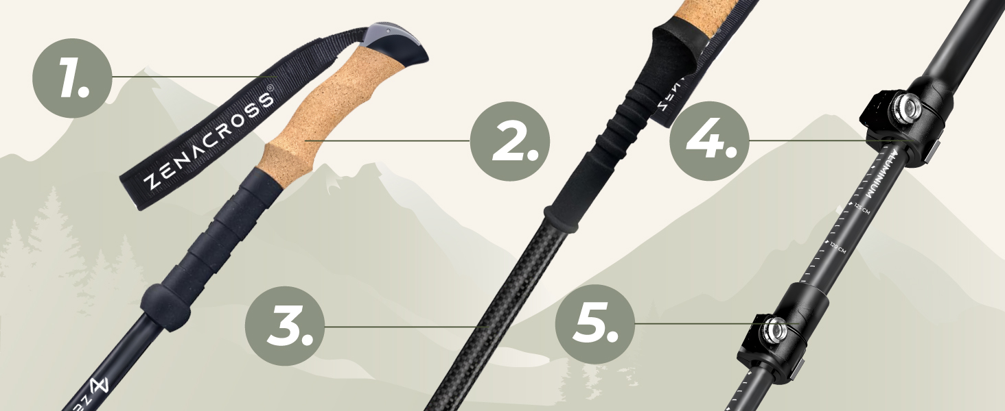 Телескопічні палиці для скандинавської ходьби та трекінгу Nordic Walking, ультралегкі, з натуральними корковими ручками, алюміній