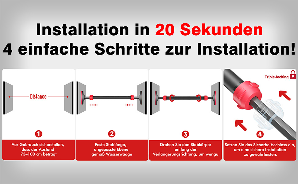 Климмер для дверного отвору FumyFumy, турнік для дверей, обладнання для калістеніки, висувна стійка для підтягувань 73-100 см, вантажопідйомність до 220 кг з сигналізацією безпеки