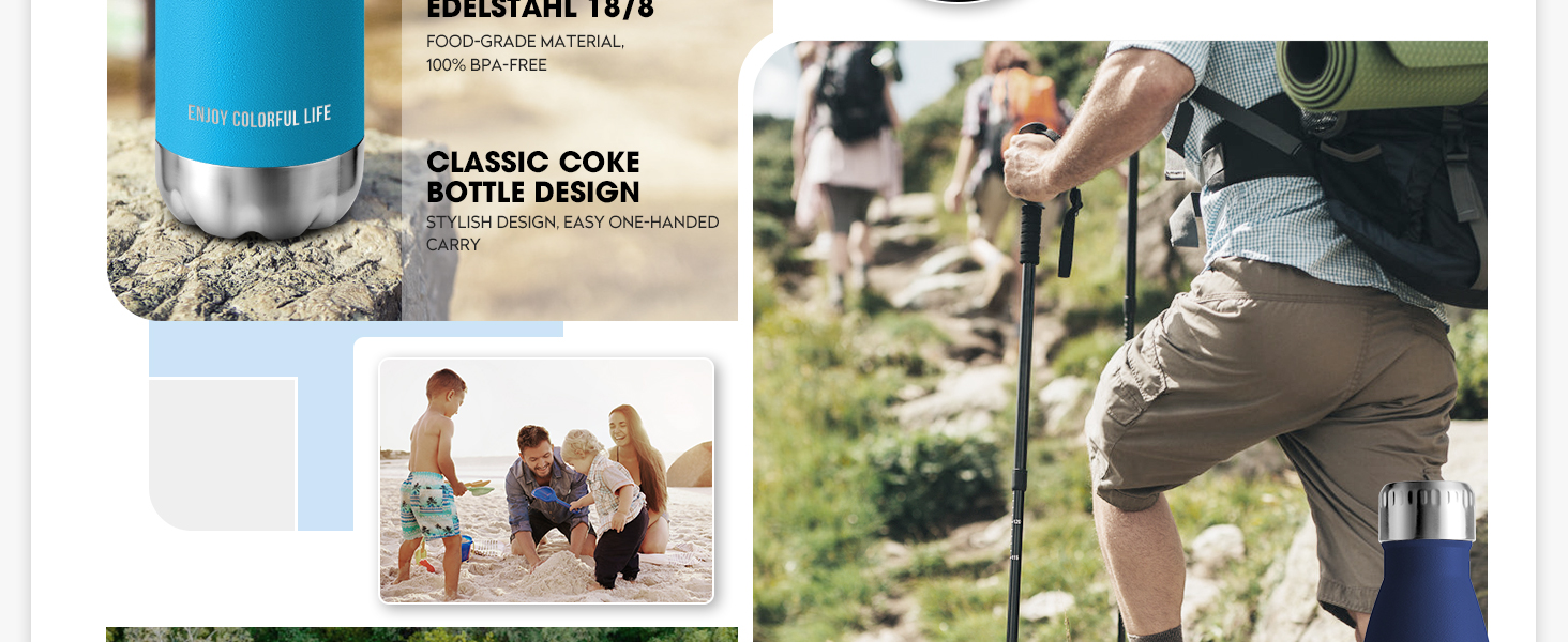 Термос KollyKolla з нержавіючої сталі, 500мл/750мл/1л, без протікань, ізотермічна пляшка, для дітей, спортивна, для школи, фітнесу, відпочинку на природі, кемпінгу, 1000 мл, темно-синій