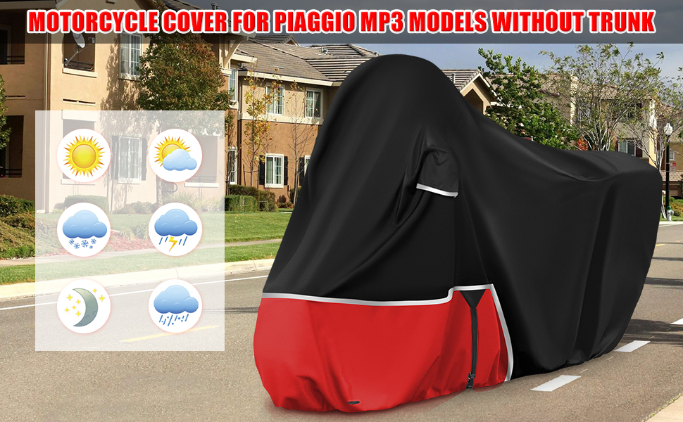 Водонепроникний чохол для мотоцикла Piaggio MP3 400/500 (з багажником) - чорний/червоний, 420D Oxford, зимовий, захисний