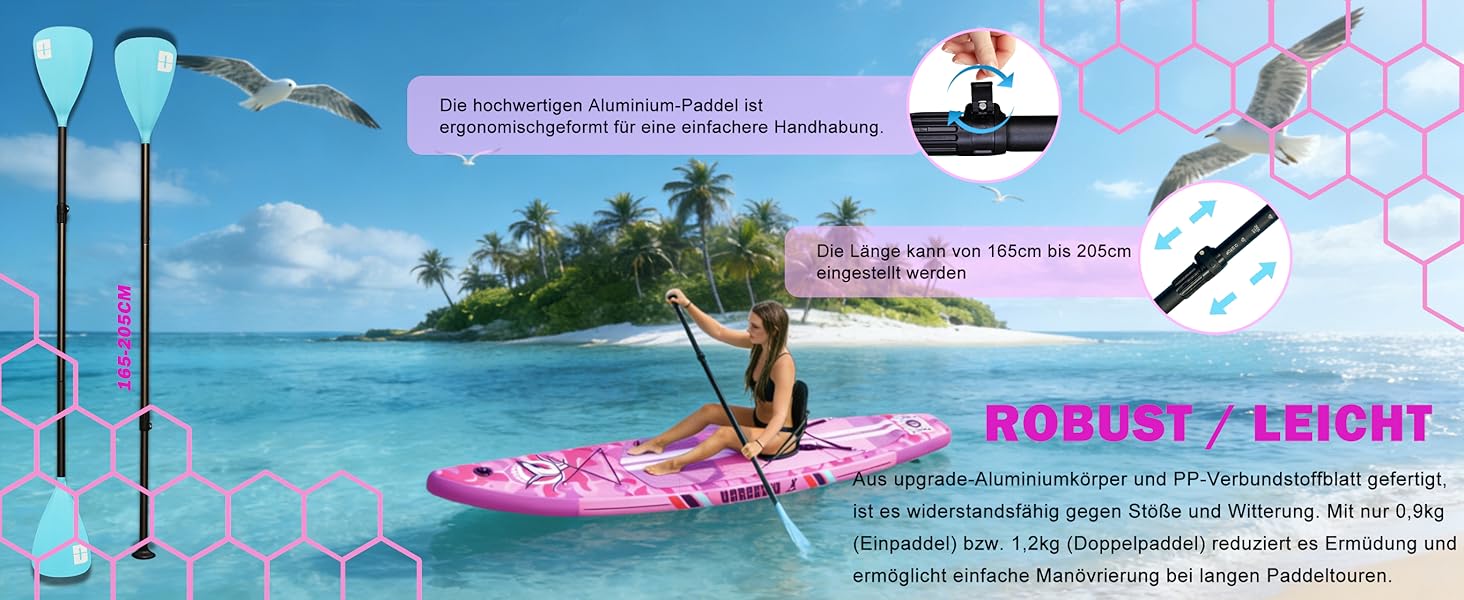 Надувний SUP (Stand Up Paddle Board) з кріпленням для камери, рожевий, 330x76x15 см, до 150 кг, з насосом та рюкзаком